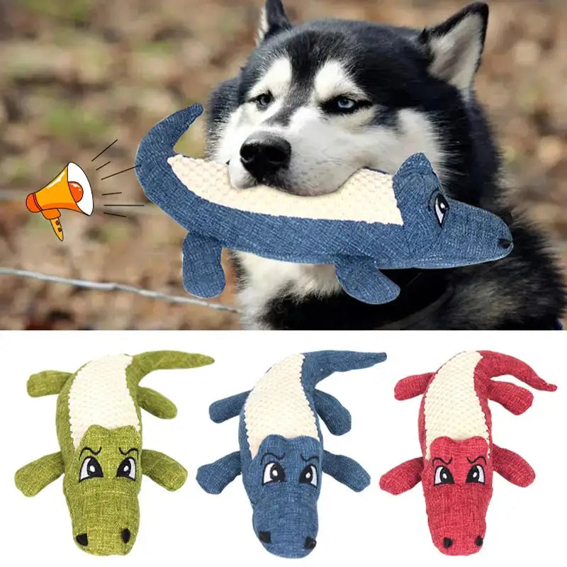 Interactive Squeaky Alligator Chew Toy – Durable Puppy Teething & Teeth Cleaning Dog Toy with Crinkle Sound, Non-Toxic (Blue/Red/Green)