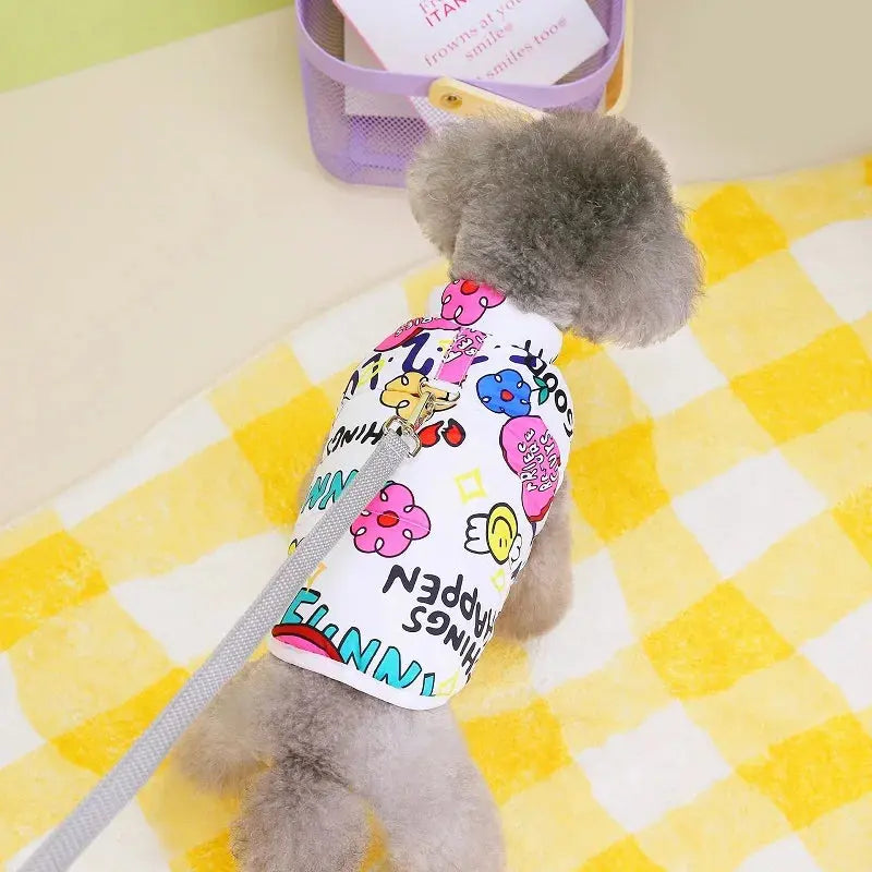 Winter Dog Vest Dopamine Graffiti Print Warm Windproof Outdoor Pet Jacket Fashion Chihuahua Yorkshire Clothes Pet Apparel