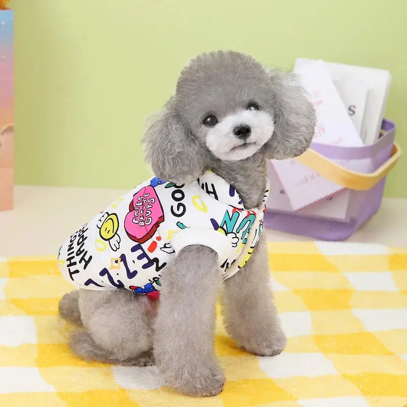 Winter Dog Vest Dopamine Graffiti Print Warm Windproof Outdoor Pet Jacket Fashion Chihuahua Yorkshire Clothes Pet Apparel