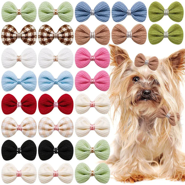 20PCS Cute Pet Dog Hairpin Cat Dog Solid Color Plaid Bow Hair Clips for Dogs Boutique Clips Dog Grooming Hair Accessories Hover Image