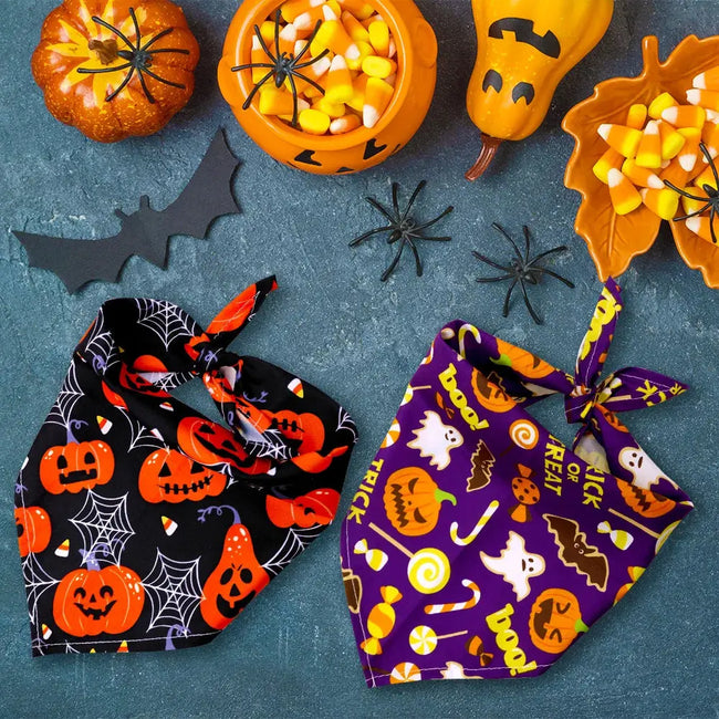 1 Pc Pet Dog Halloween Costume Scarf Dog Bandana Accessories Pumpkin Skull Bat Ghost Pattern Small Dog Cat Dog Bib Pet Supplies Hover Image