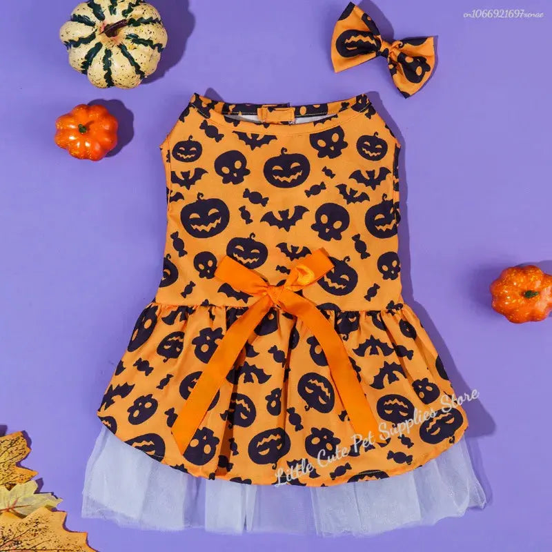 Halloween Pet Dog Dress For Small Medium Dogs Cosplay Costume Pet Dresses Fashion Bow Cat Princess Skirt Chiahuahua Dog Clothes