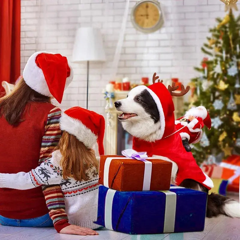 Pet Christmas Clothes Santa Claus Dog Costume Puppy Coat Jacket Suit with Cap Clothing Cosplay For Small Medium Large Dogs Cats