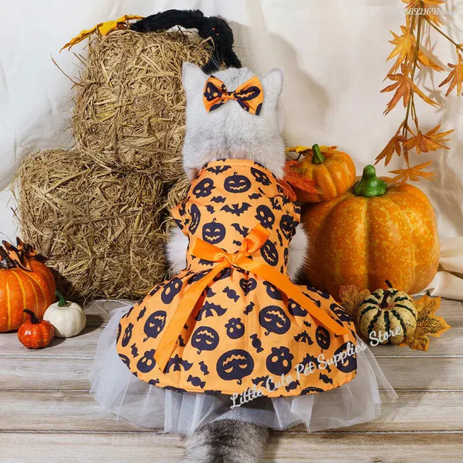 Halloween Pet Dog Dress For Small Medium Dogs Cosplay Costume Pet Dresses Fashion Bow Cat Princess Skirt Chiahuahua Dog Clothes Hover Image
