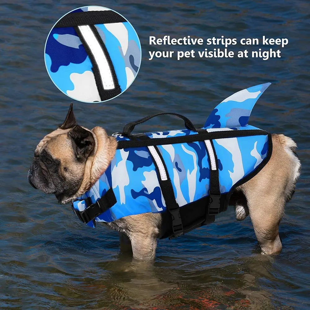 Shark Fin Dog Life Jacket - Camo Blue & Pink Safety Swim Vest