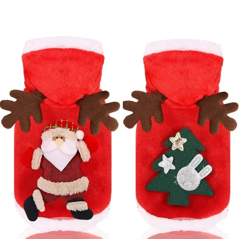FestiveFleece Hoodie - Christmas Elk & Santa Print Dog Hoodie for Small Medium Dogs