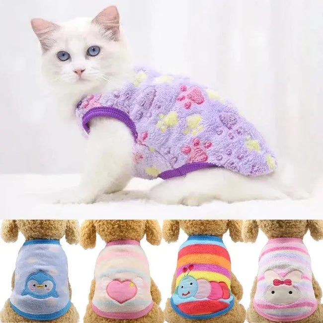 Cartoon Fleece Pet Cat Clothes Winter Warm Pet Dog Vest Puppy Cat Sweater Dog Clothes For Small Dogs Cats Coat Jacket Pet Outfit Hover Image