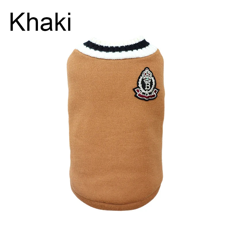 CampusPaws V-Neck Sweater - Preppy Knit Pullover for Small Dogs & Cats