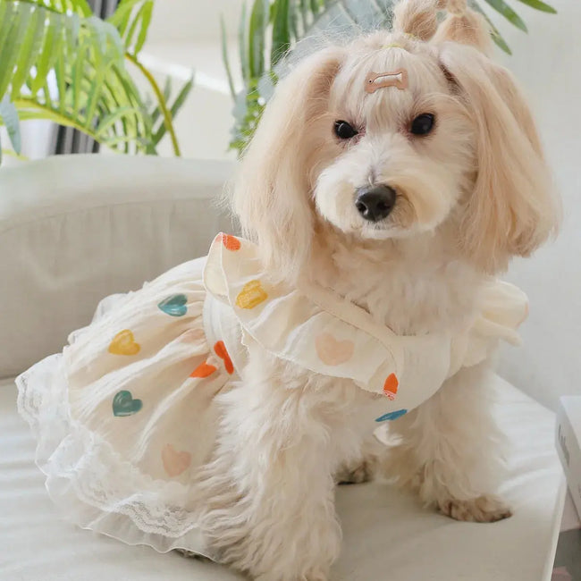 Pet Light Yellow Heart-shaped Little Fly Sleeve Dress Cat and Dog Four Season Vest Puppy Clothes Dog Dresses for Small Dogs Main Image