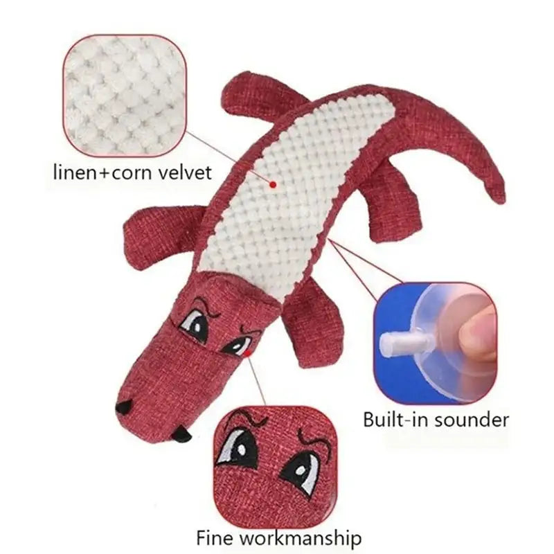 Interactive Squeaky Alligator Chew Toy – Durable Puppy Teething & Teeth Cleaning Dog Toy with Crinkle Sound, Non-Toxic (Blue/Red/Green)