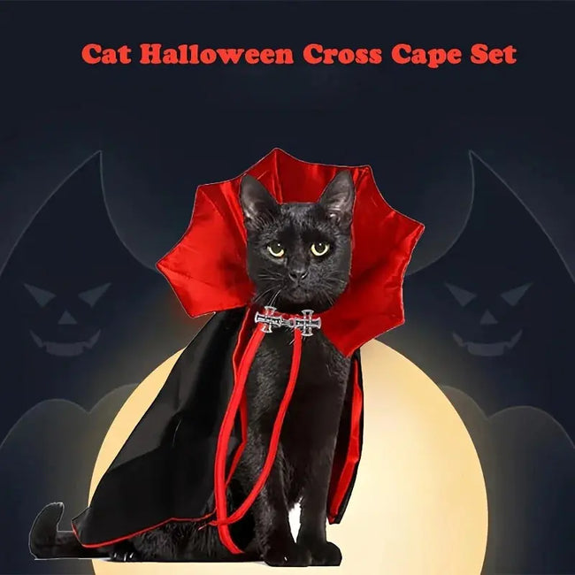 Spooky Halloween Vampire Couture for Cats Perfect Parties and Festivals Halloween Cloak Hat Festival Set Dress up pet clothes Hover Image