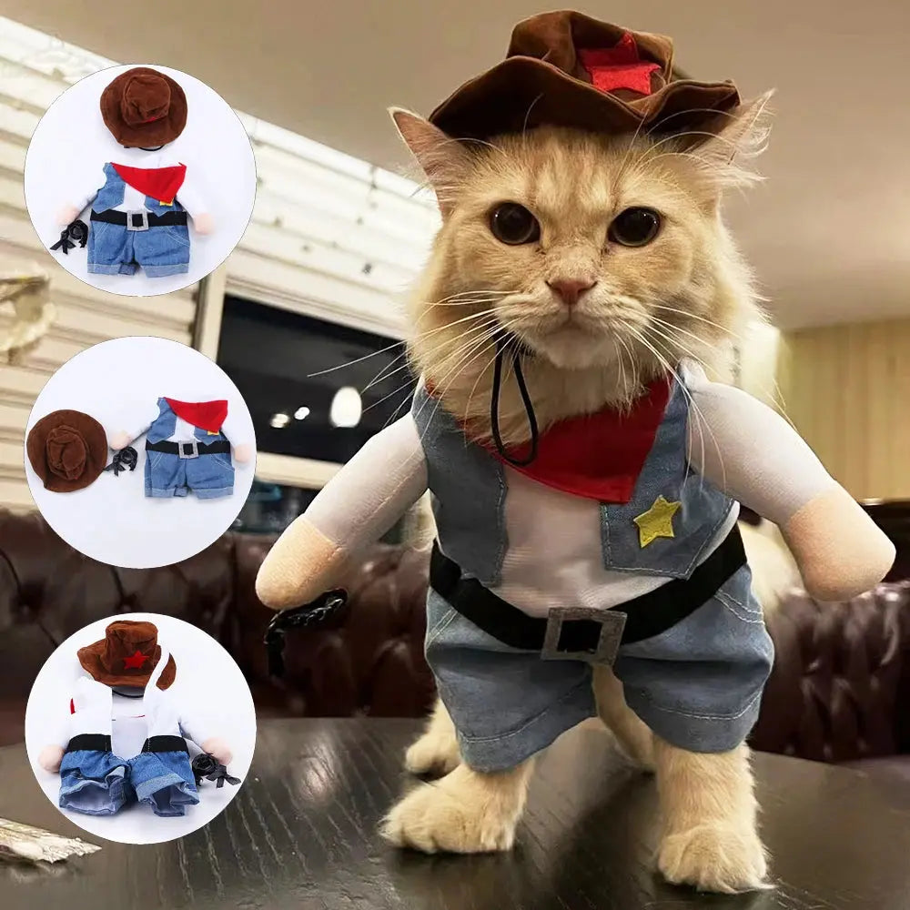 Cat Costume Clothes Funny Halloween Cosplay Cowboy Pet Outfits For Small Medium Dogs Cats Creative Novelty Kitten Party Clothing