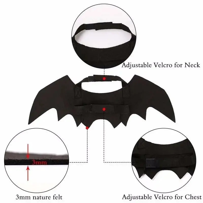 Pet Halloween Cosplay Costume for Dogs Cats Puppy Kittens Black Bat Wings