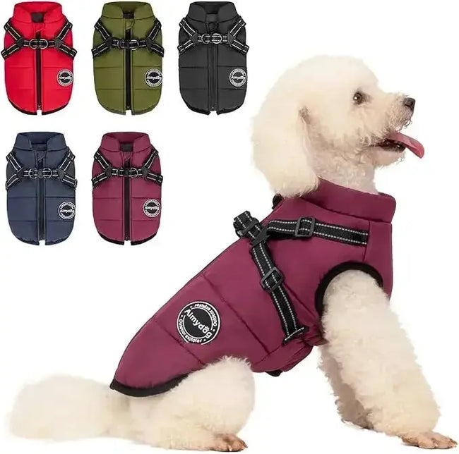 Pet Dog Coat with Harness Winter Cat Waterproof Coat Zipper Dog Jacket with Reflective Harness for Smal Medium Large Dogs Main Image