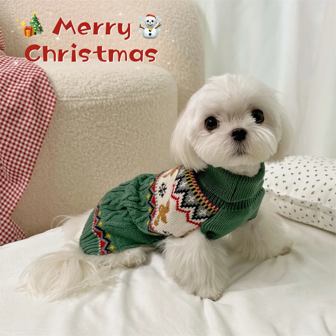 JingleBell Reindeer Sweater - Festive High-Neck Pullover for Dogs & Cats