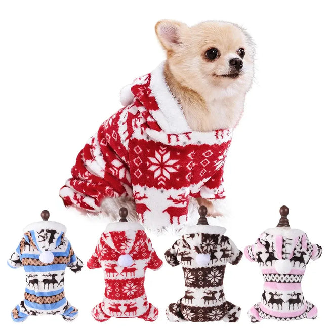 S-4XL Dog Pajamas for Small Medium Dogs Elk Printed Puppy Jumpsuit Winter Warm Pet Christmas Clothing Coral Velvet Sleepwear Hover Image