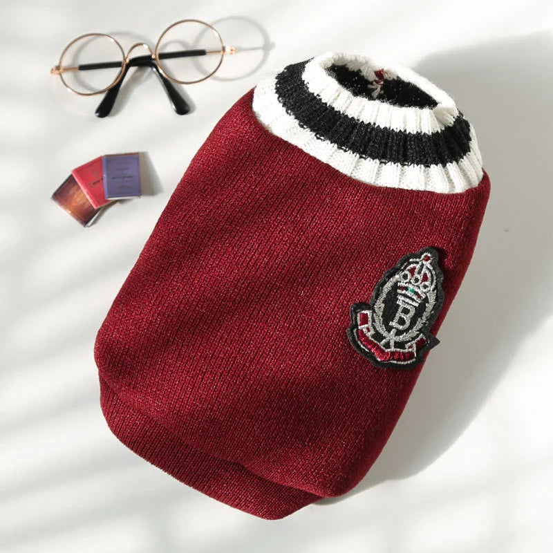 CampusPaws V-Neck Sweater - Preppy Knit Pullover for Small Dogs & Cats