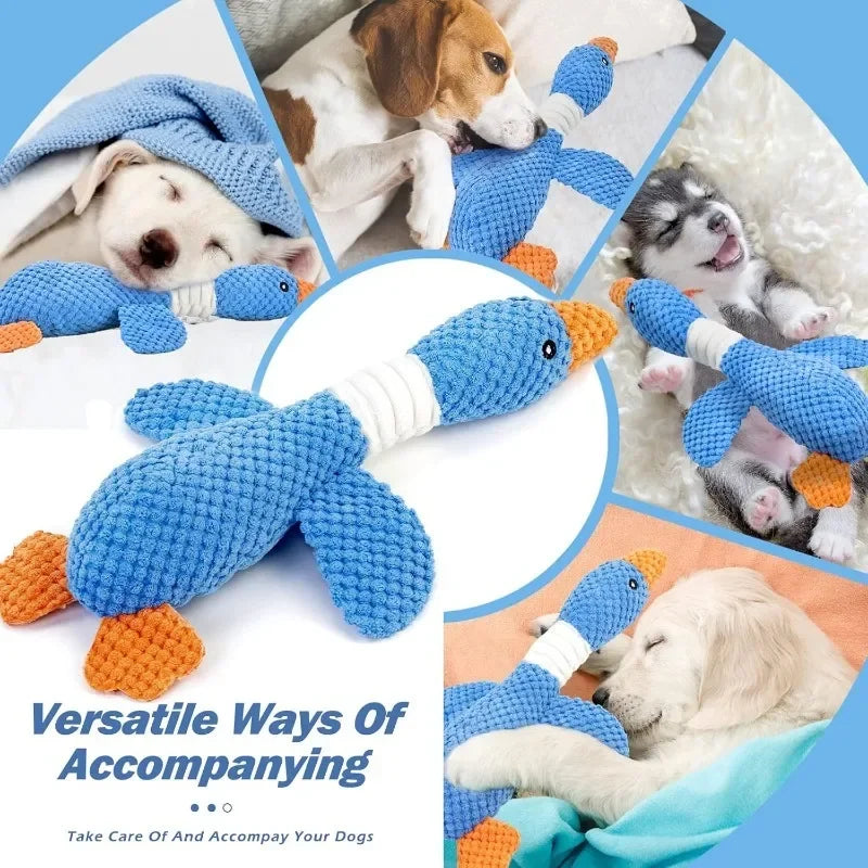 New Blue Goose Dog & Cat Toy - Double-Color Plush, Tough Bite Chew Toy with Sound