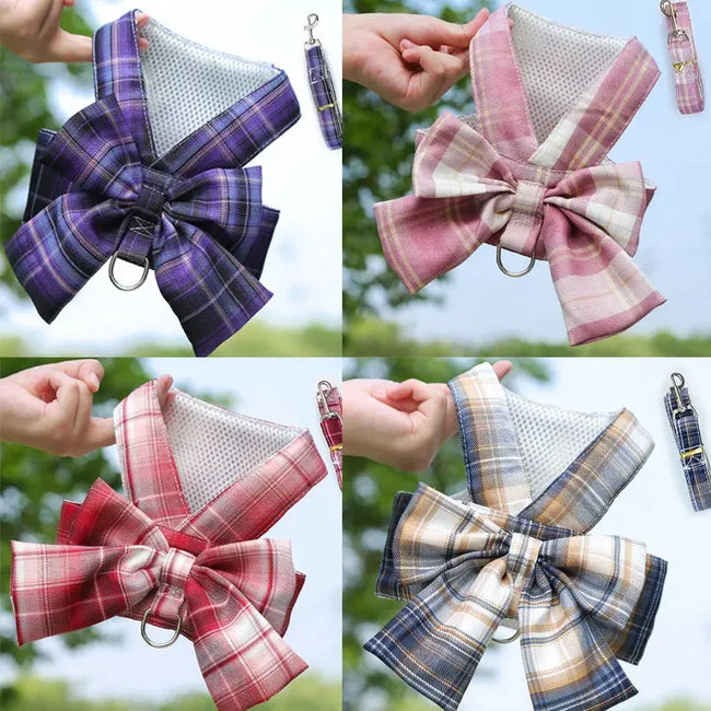 New Pets Dog Harness Set Adjustable Bowknot Cute Harness Dogs No Pull Soft Mesh Chest Strap Collar Perro Puppy Outdoor Walking Hover Image