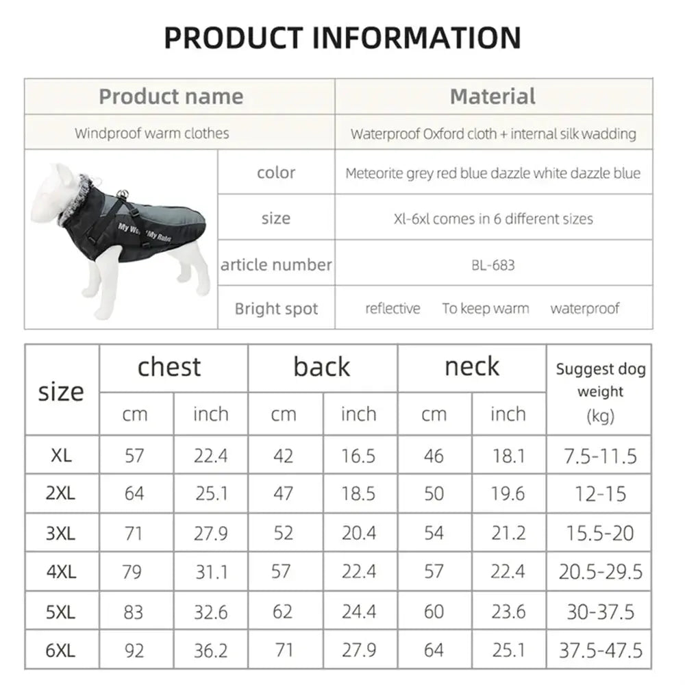 Thickened Big Dog Coat Jacket with Fur Collar Winter Warm Pet Clothes for Medium Large Dogs Greyhound Doberman mascotas Outfits