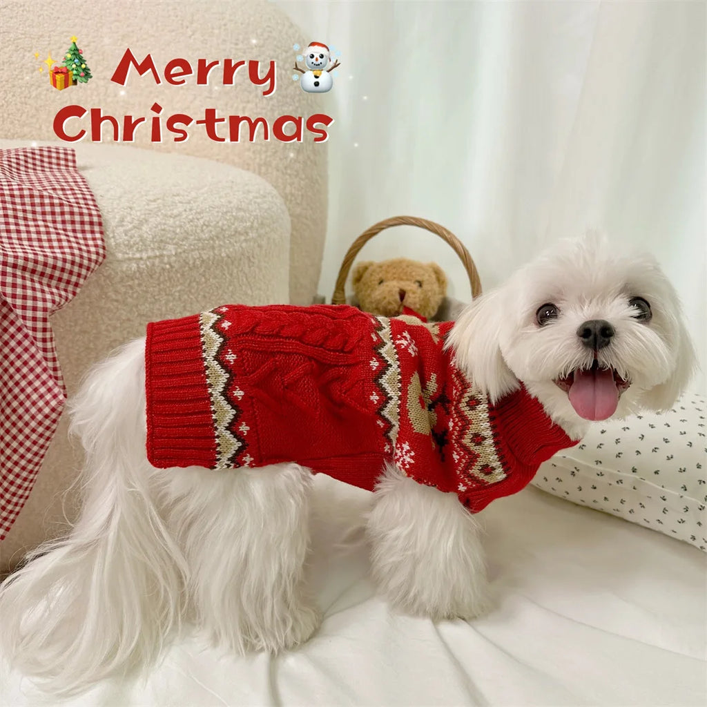 JingleBell Reindeer Sweater - Festive High-Neck Pullover for Dogs & Cats