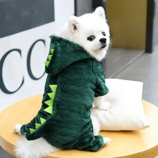 Dinosaur Pet Costume Cat and Dog Halloween Costume Cute Pet Dino Hoodie for Small Dogs Winter Warm Outfits Puppy Fleece Clothes Main Image