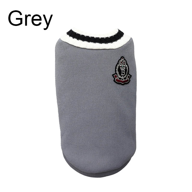 CampusPaws V-Neck Sweater - Preppy Knit Pullover for Small Dogs & Cats
