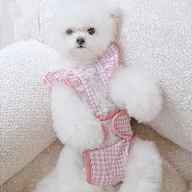 Washable Female Dog Diapers Suspenders Plaid Pet Physiological Pants Dog Shorts for Small Dogs Pet Products Cute Dog Underwear Main Image