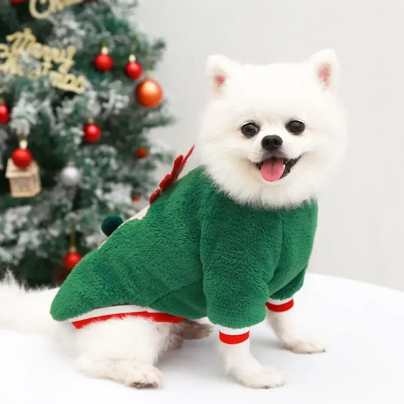 FestiveFleece Hoodie - Christmas Elk & Santa Print Dog Hoodie for Small Medium Dogs