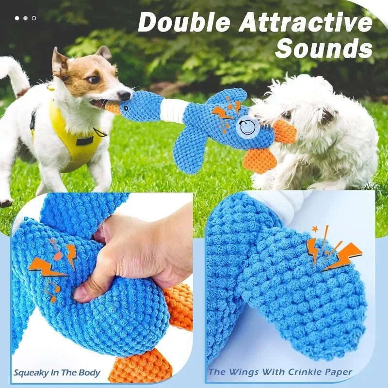 New Blue Goose Dog & Cat Toy - Double-Color Plush, Tough Bite Chew Toy with Sound