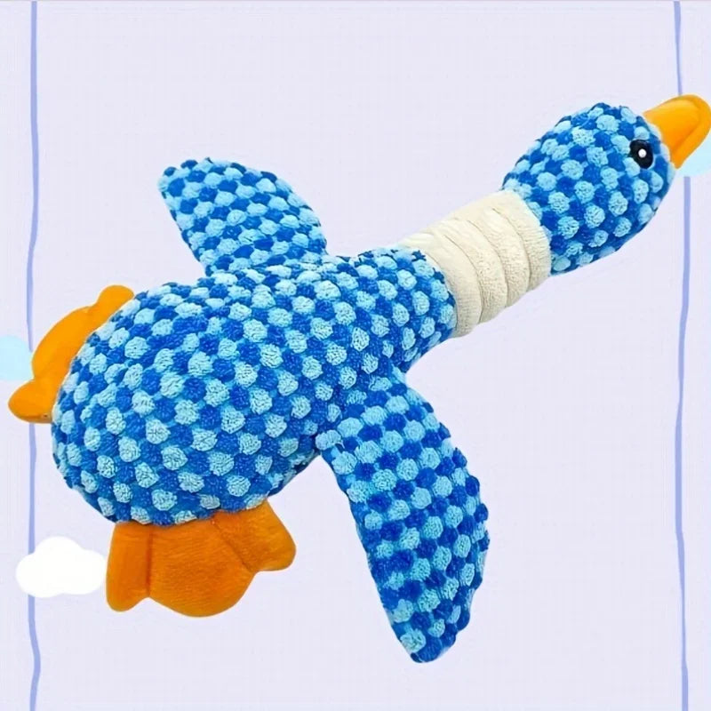 New Blue Goose Dog & Cat Toy - Double-Color Plush, Tough Bite Chew Toy with Sound