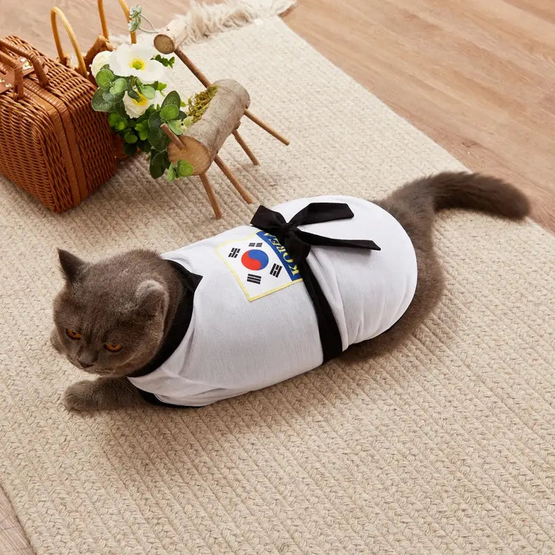 Pet Halloween Karate Costume with Belt Funny Taekwondo Uniform for Dogs and Cats
