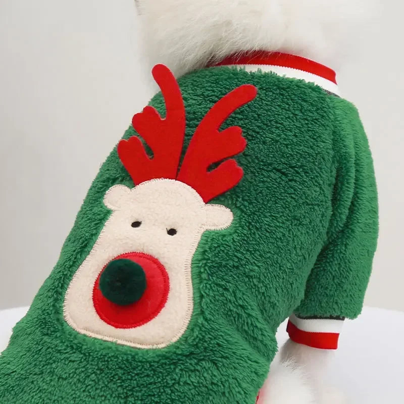 FestiveFleece Hoodie - Christmas Elk & Santa Print Dog Hoodie for Small Medium Dogs