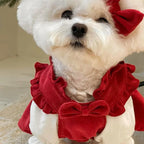PrincessPaws Bow Dress Set - Corduroy Christmas Princess Costume for Teddy & Small Dogs
