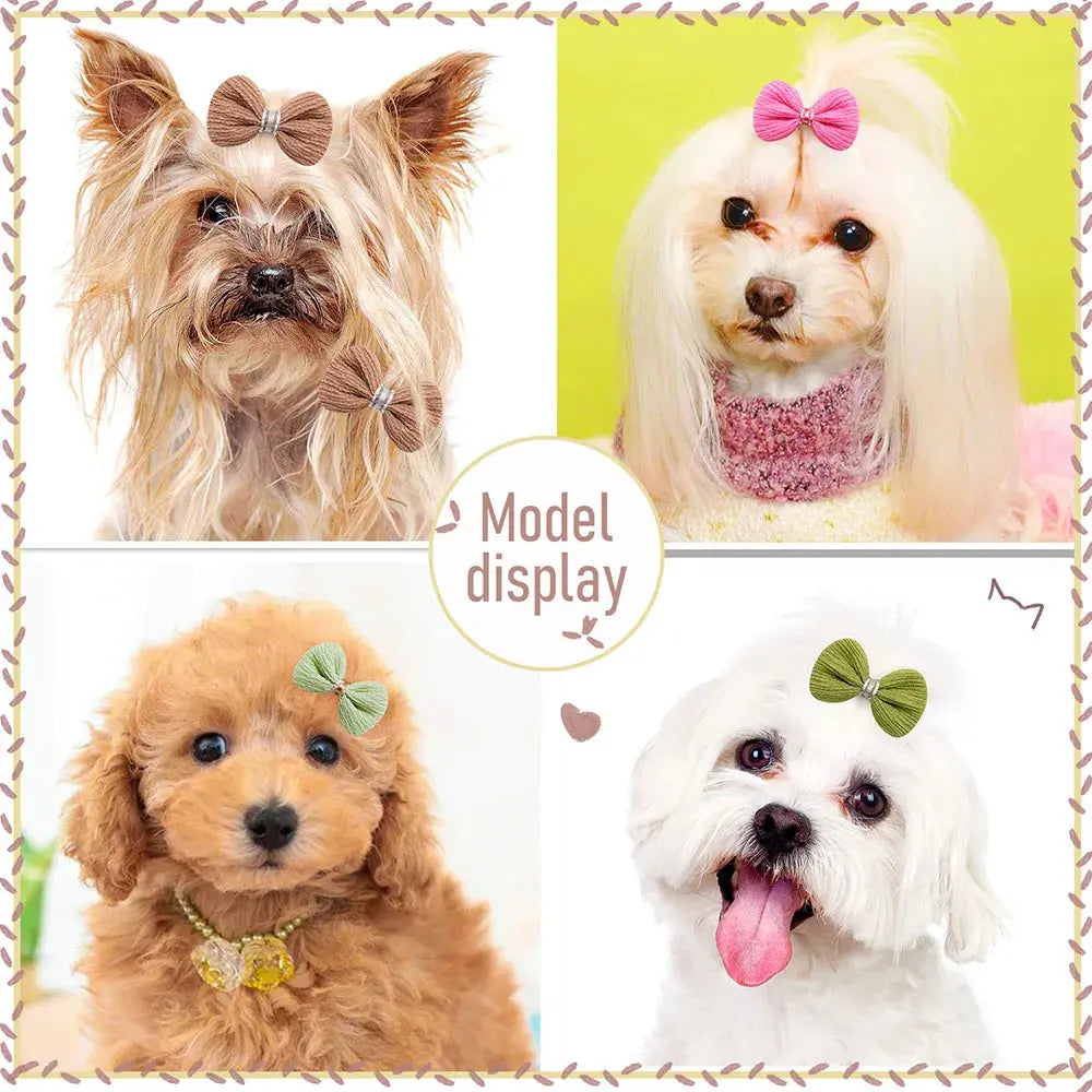 20PCS Cute Pet Dog Hairpin Cat Dog Solid Color Plaid Bow Hair Clips for Dogs Boutique Clips Dog Grooming Hair Accessories