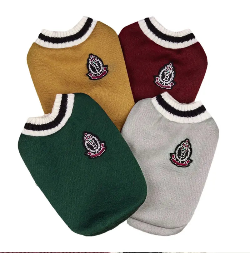 CampusPaws V-Neck Sweater - Preppy Knit Pullover for Small Dogs & Cats