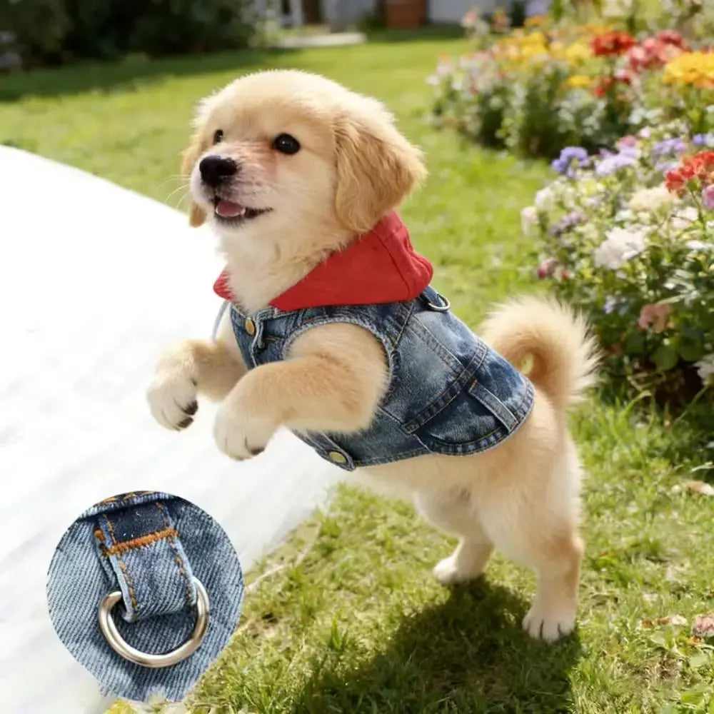 Denim Dog Jean Jacket Vest with D-Ring Cool Spring Dog Hoodies Breathable Lightweight Puppy Harness Coat For Small Medium Dogs