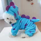 Cosplay Dinosaur Dog Halloween Costume for Small Dogs Dress Up Hoodies Thermal Velvet Padded Dog Pajamas Winter Puppy Jumpsuit