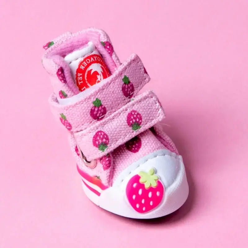 Pet Dog Canvas Shoes for Small Dogs Cute Stawberry Pattern Dog Shoes Anti-Slip Puppy Boots Breathable Cat Sneakers Pet Supplies