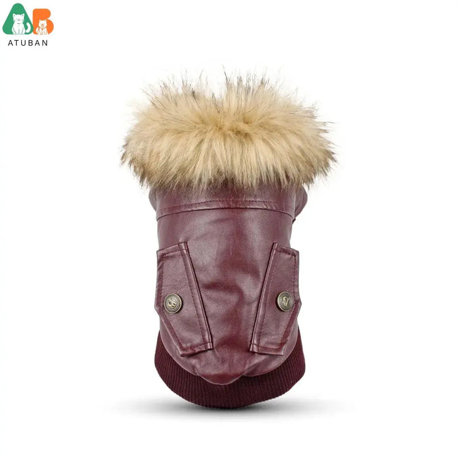 ATUBAN Leather Dog Coats Waterproof Dog Winter Coat Puppy Jackets for Small to Medium Dogs clothes for pets dog clothes winter Hover Image