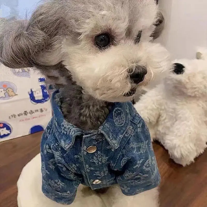 Printing Denim Clothes for Small Medium Dogs Soft Polyester Unisex Cat Overalls Snap Button Coats Autumn Pet Chihuahua Clothing