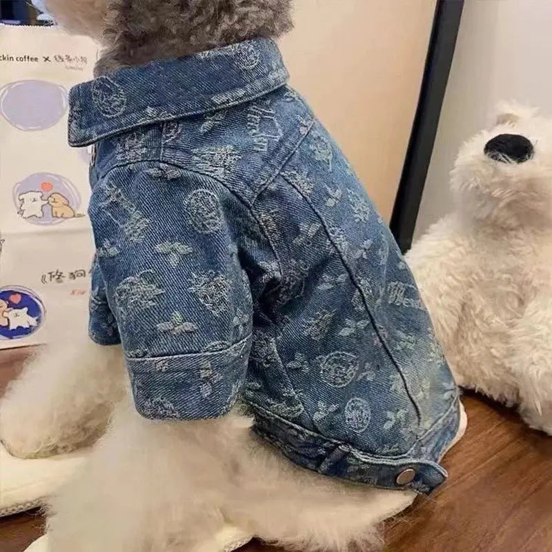 Printing Denim Clothes for Small Medium Dogs Soft Polyester Unisex Cat Overalls Snap Button Coats Autumn Pet Chihuahua Clothing