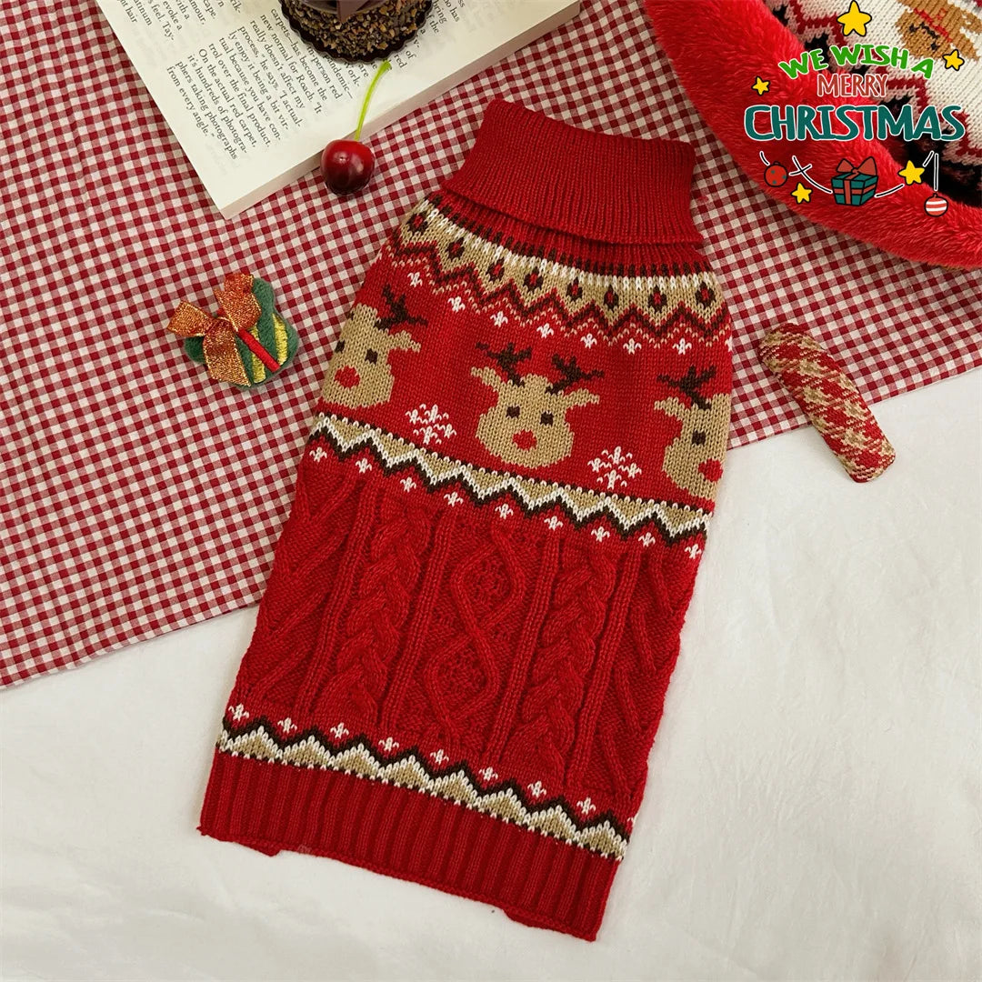 JingleBell Reindeer Sweater - Festive High-Neck Pullover for Dogs & Cats