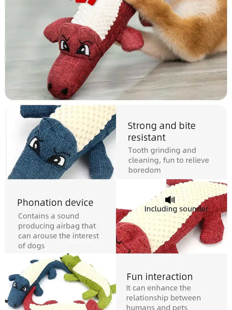 Interactive Squeaky Alligator Chew Toy – Durable Puppy Teething & Teeth Cleaning Dog Toy with Crinkle Sound, Non-Toxic (Blue/Red/Green)