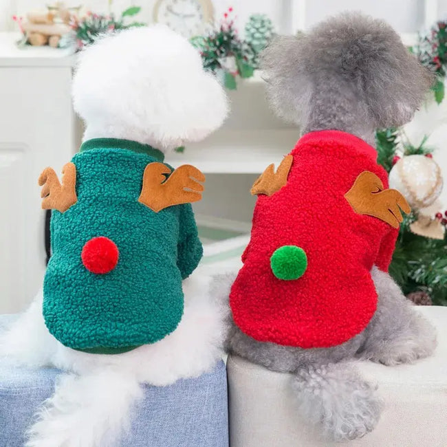 Christmas Dog Halloween Costumes Clothes Hoodies Cold Weather Winter Coat Reindeer Design Sweater for Small Dogs Cats Main Image