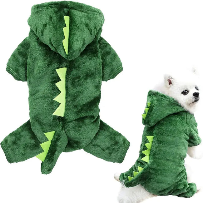 Dinosaur Pet Costume Cat and Dog Halloween Costume Cute Pet Dino Hoodie for Small Dogs Winter Warm Outfits Puppy Fleece Clothes Hover Image