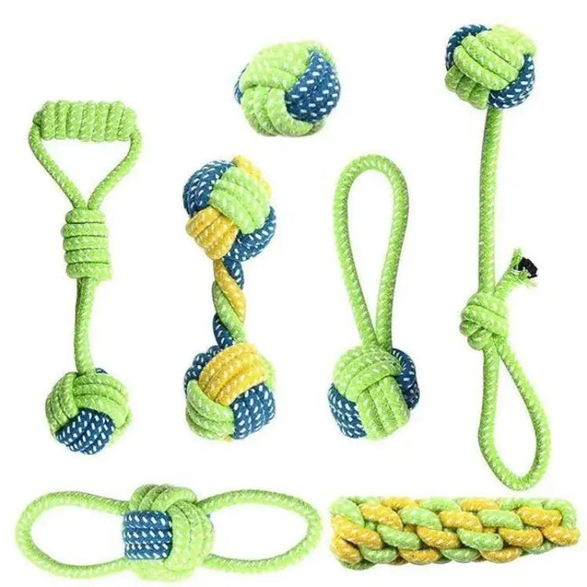 Durable Cotton Rope Dog Toys - Interactive Chew Toys for Puppies & Dogs, Dental Care, Non-Toxic Hover Image