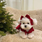 PrincessPaws Bow Dress Set - Corduroy Christmas Princess Costume for Teddy & Small Dogs