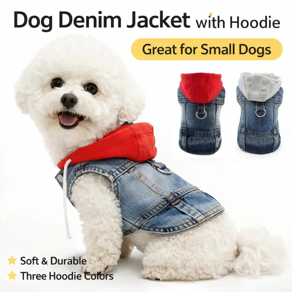 Denim Dog Jean Jacket Vest with D-Ring Cool Spring Dog Hoodies Breathable Lightweight Puppy Harness Coat For Small Medium Dogs
