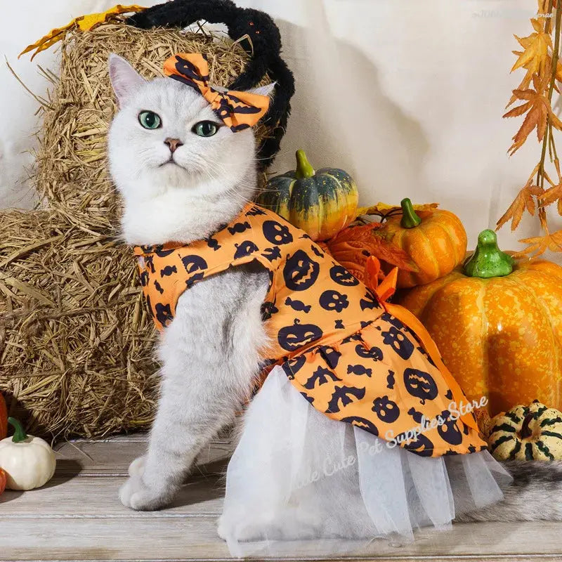 Halloween Pet Dog Dress For Small Medium Dogs Cosplay Costume Pet Dresses Fashion Bow Cat Princess Skirt Chiahuahua Dog Clothes